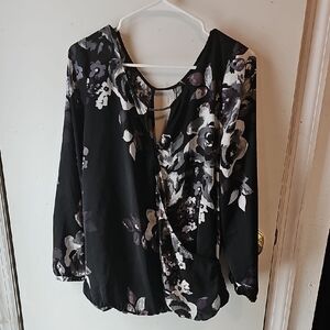 Lane Bryant's Black Floral Faux Wrap Women's Top